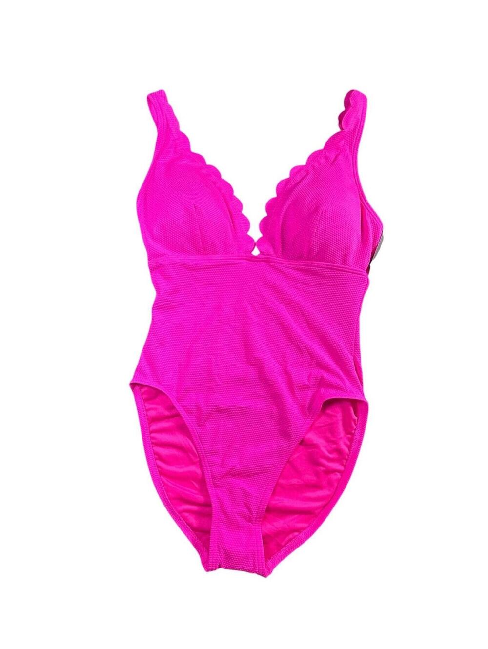 KATE SPADE vivid snapdragon pink scalloped V front one piece swimsuit $148